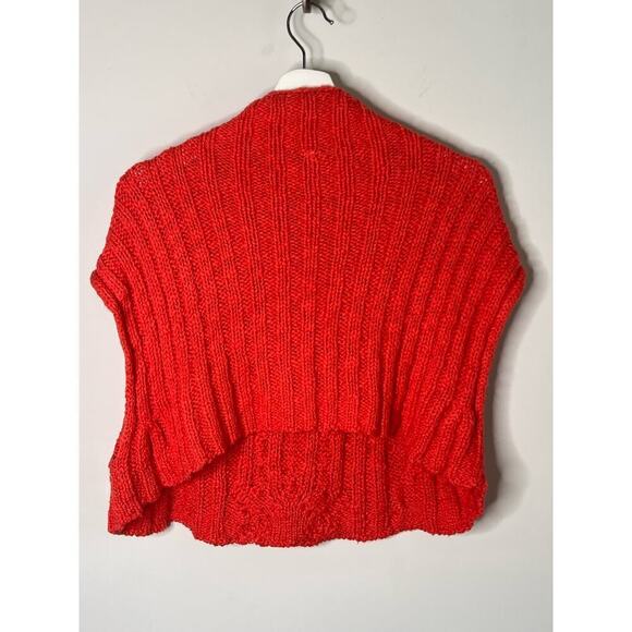 Free People Cotton Blend Cable Knit Mock Neck Crop Sweater Red Women's Size XS - Picture 7 of 8